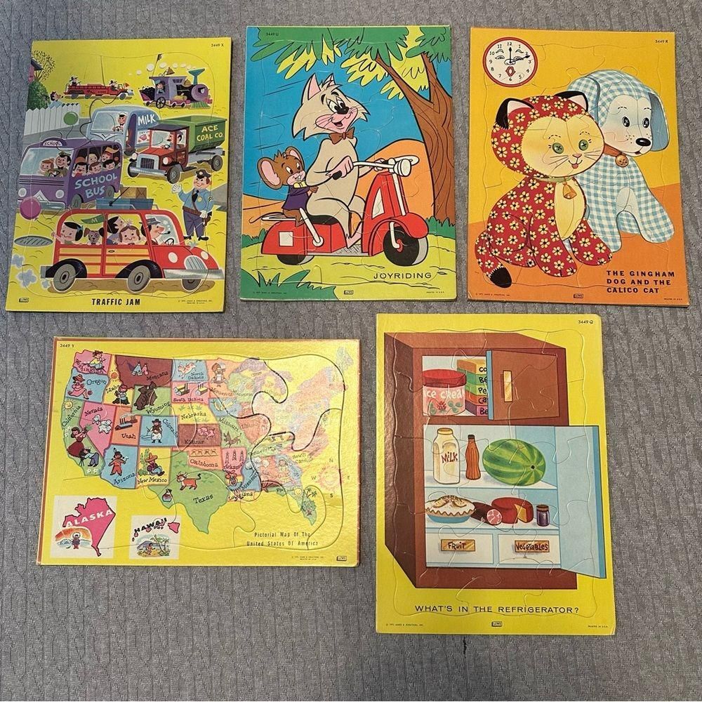 1972 Vintage Colorful Kids Puzzles USA, James & Jonathan